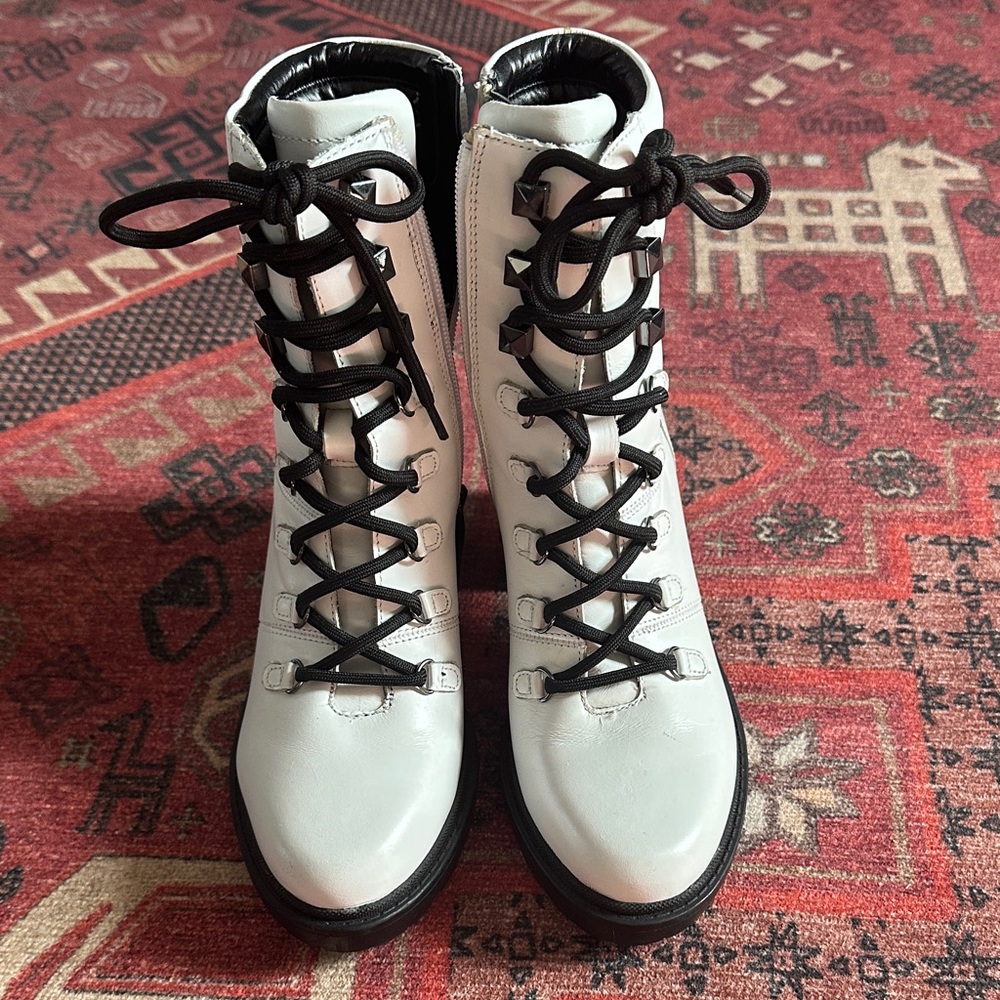Marc Fisher White and Black Lace-Up Boots